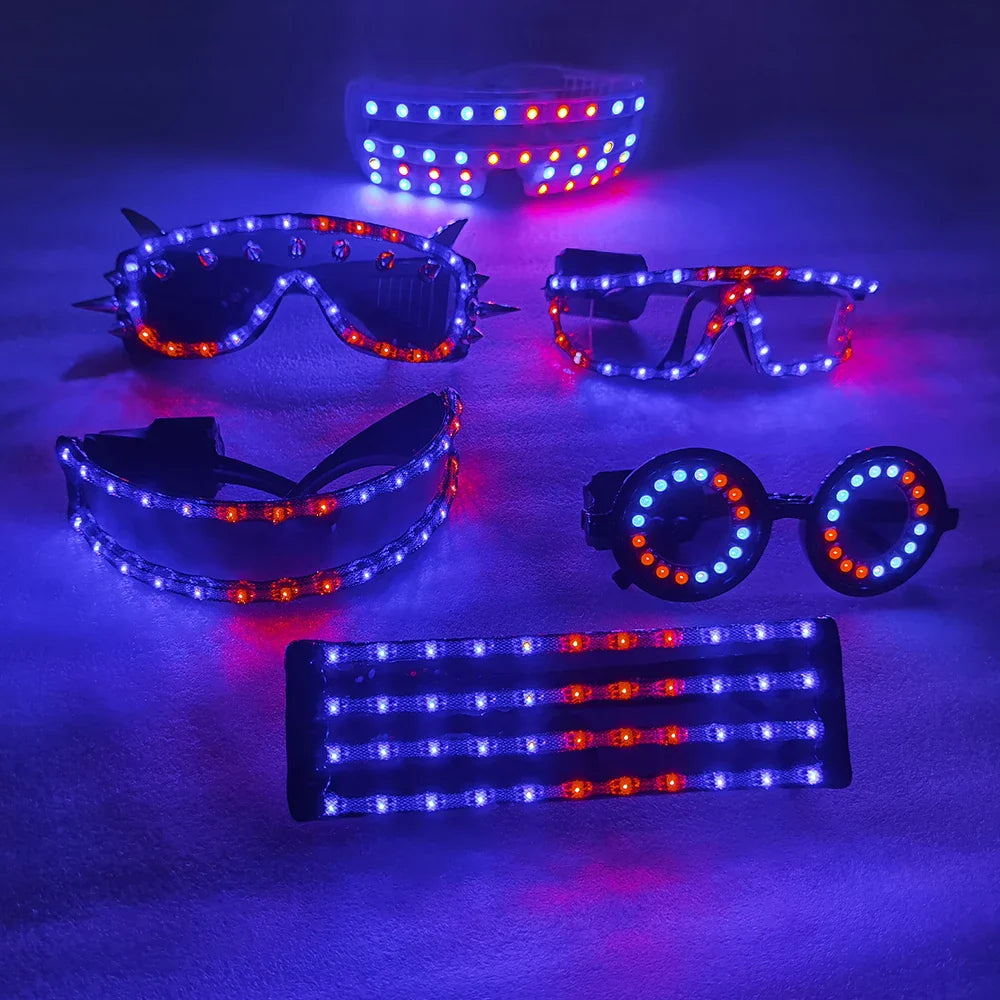 Pixel Smart LED Goggles Laser Glasses with Pads Intense Multi-colored 350 Modes Rave EDM Party Luminous Stage Costumes