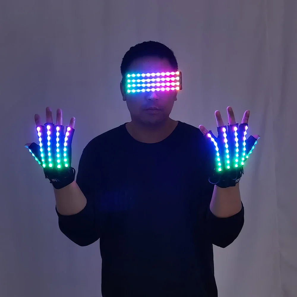 LED Gloves Full Color Rave Flashing Finger Remote Contorl Glowing Glasses Costume Props Party DJ Halloween Christmas Decor