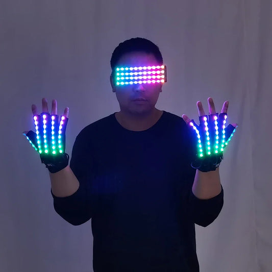 Remote Control Full Color LED Glowing Gloves & Glasses – Party Costume Props for DJ Stage Holiday Decor