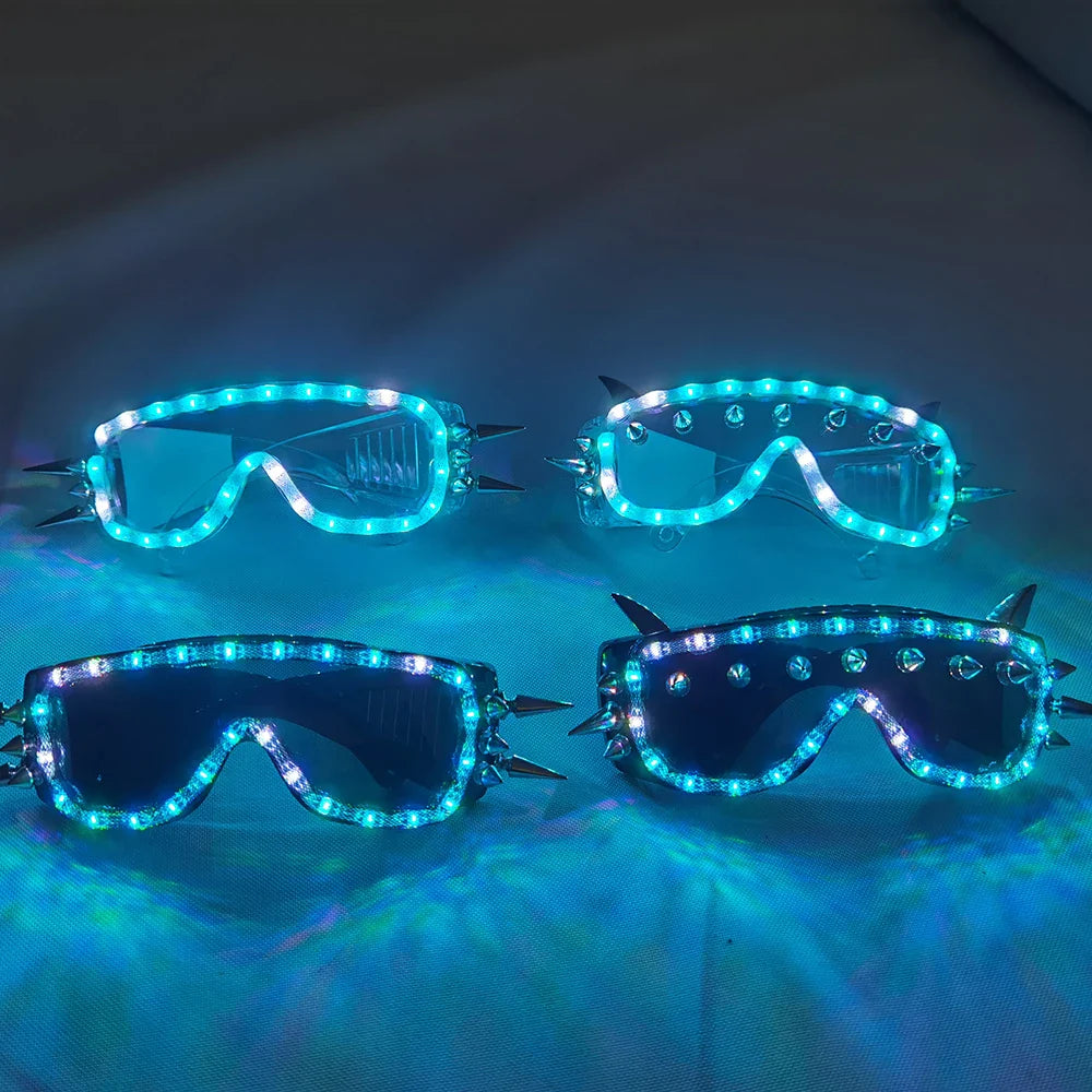 Full Color Remote Flashing LED Glow Glasses LED Rivet Punk Glasse for LED Growing Light Performance Stage Costume Clothes