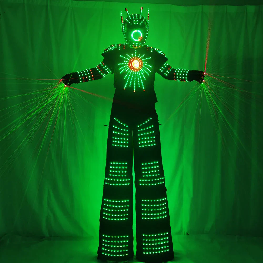 Pixel LED Robot Suit Light-Up Stilts Walker Costume David Guetta Dance Color Luminous Clothing Laser Gloves CO2 Gun Jet Machine