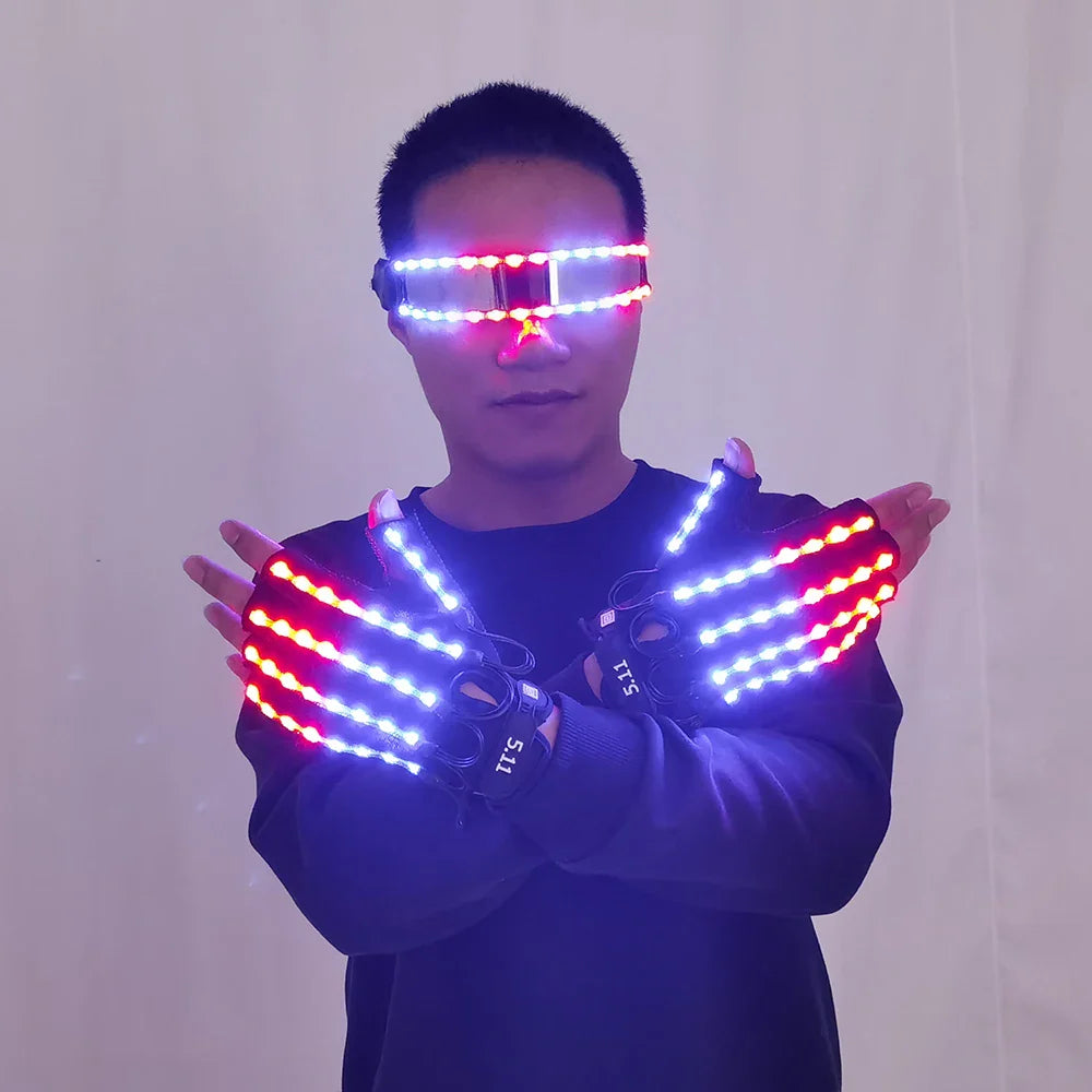 New Design LED Light Emitting Costumes LED Luminous Glasses Gloves Stage Props LED Luminous Costumes