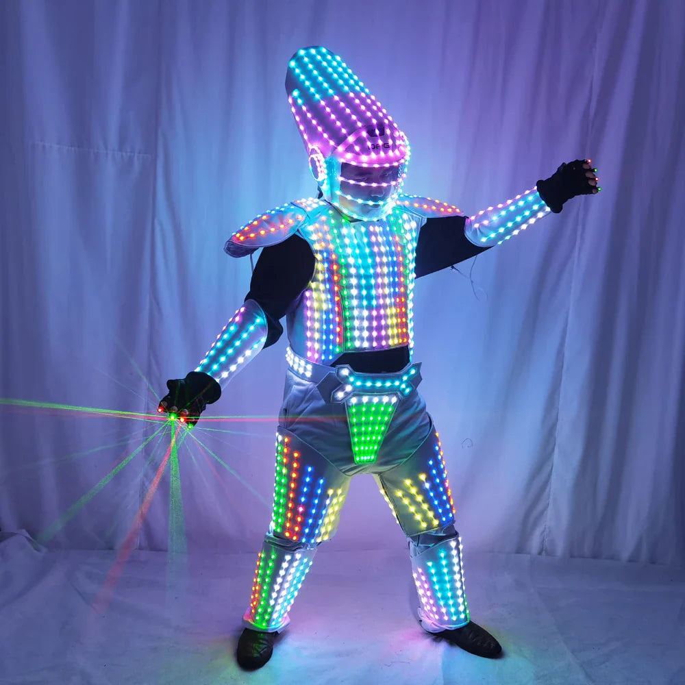 Pixel LED Lights Jacket Coat Stage Dance Costume Tron RGB Light Up Stage Suit Robot Outfit Group Dance Performance