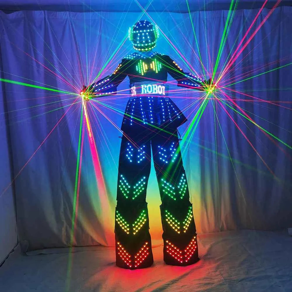 Colorful LED Luminous Costume With Helmet LED Clothing Light Stilt Rob ...