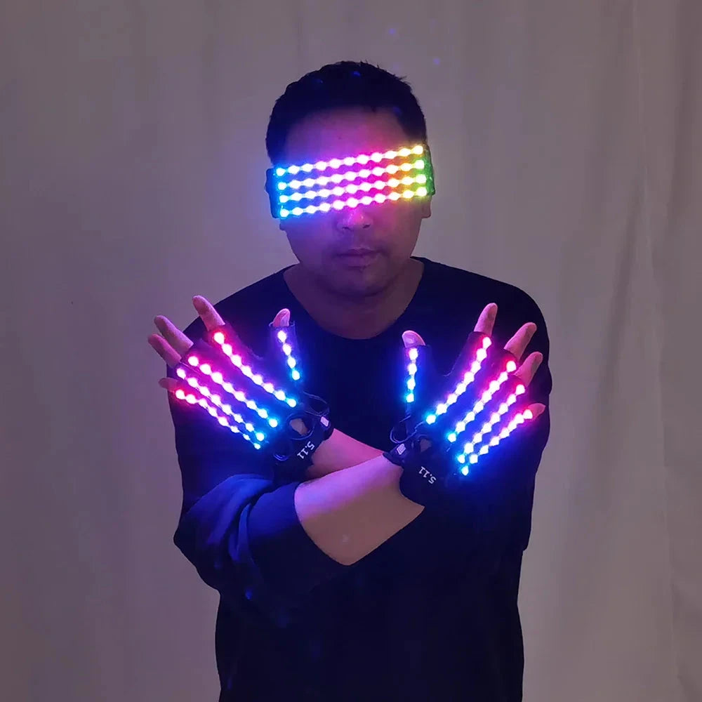 Hand Remote Flash LED Gloves Full Color Rave Flashing Finger Remote Contorl Glowing Glas ...