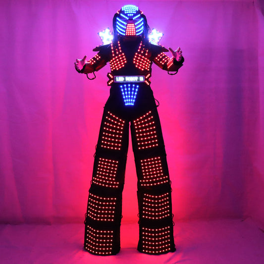 LED Predator Robot Costume Suit with Stilts Walker, Helmet & Laser Gloves - Kryoman Style Illuminated Outfit for Events & Performances