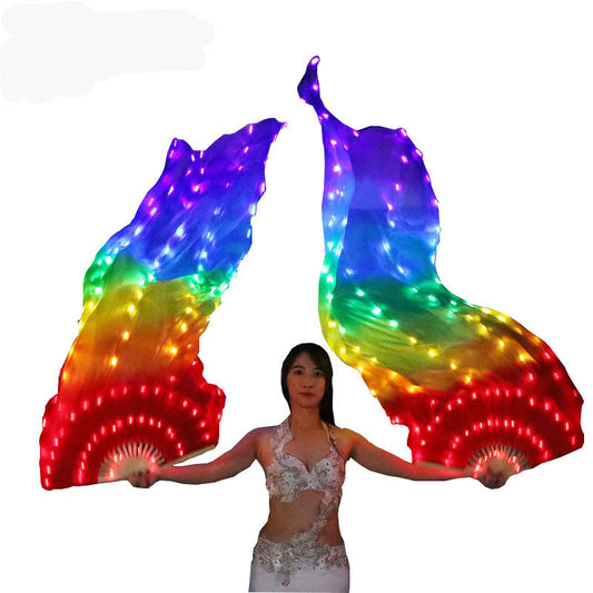 LED Belly Dance Silk Fan Veil Stage Performance Accessories Prop Light Bellydance LED Fans Shiny Rainbow