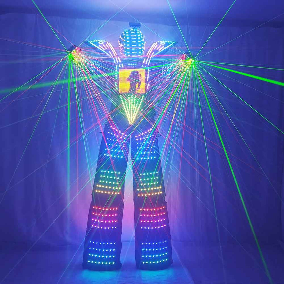 LED Robot Stilt Walking Suit Chest Display & Laser Gloves for Parties ...